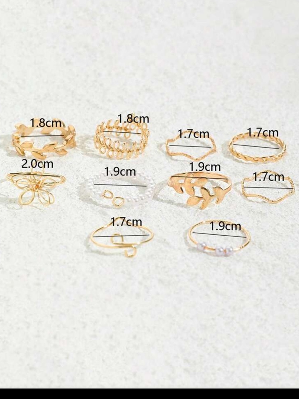Bohemian Yellow Gold Floral Pearl Ring stack Set viral 🍁 leaf Jewelry 10pc lot - Picture 4 of 4